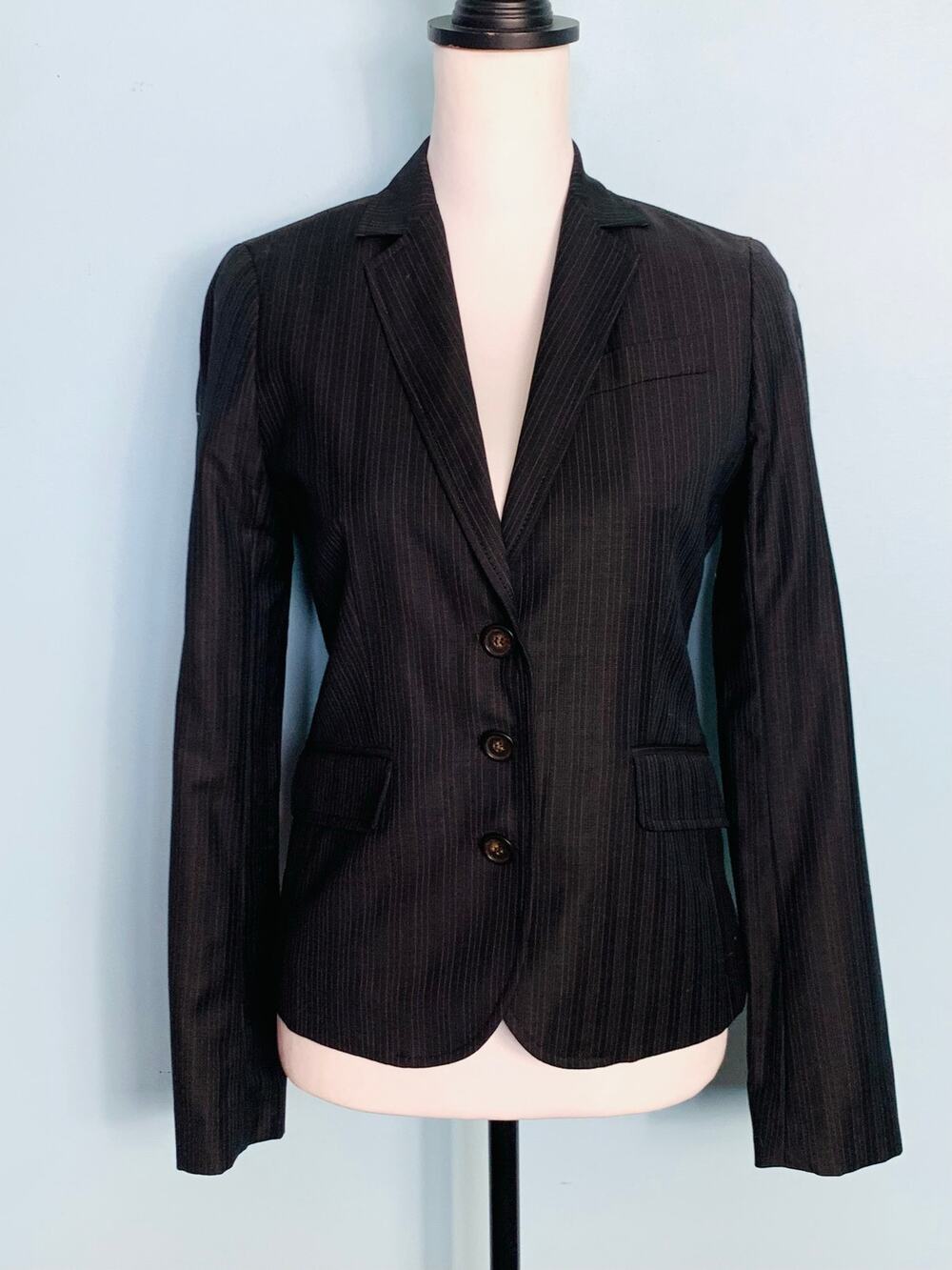 J. Crew Vintage Black Wool Pinstripe Blazer Size 2